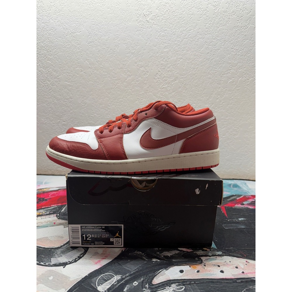 Nike Air Jordan 1 Low  White Dune Red  FJ3459-160 Mens Size 12.5